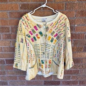 Parsley & Sage Embellished Button Up Jacket Shirt Yellow Size XL Art To Wear